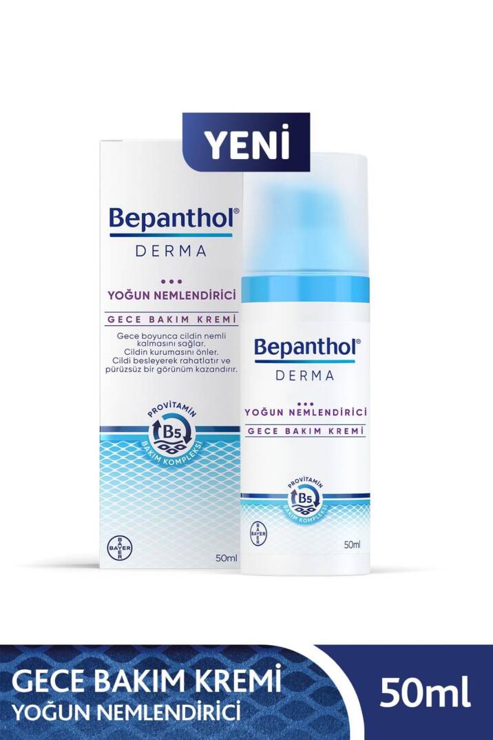 Bepanthol Derma Yoğun Nemlendirici Gece Bakım Kremi 50 ml Provitamin B5 Bakım Kompleksi - 1