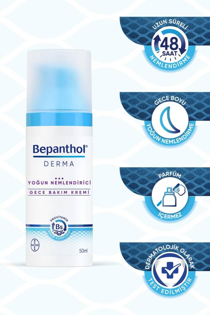 Bepanthol Derma Yoğun Nemlendirici Gece Bakım Kremi 50 ml Provitamin B5 Bakım Kompleksi - 8