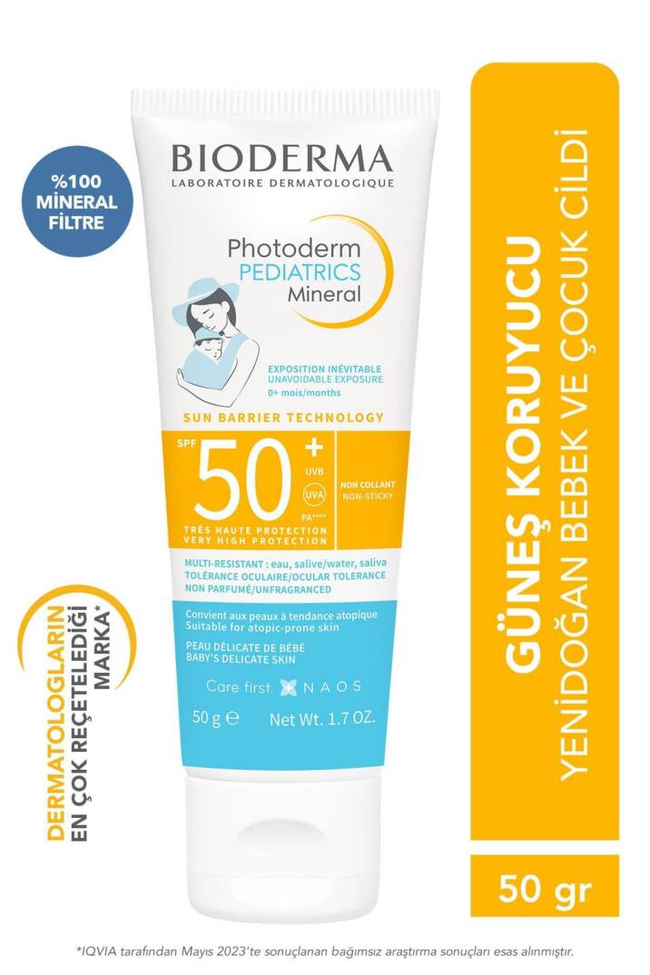 Bioderma Photoderm Pediatrics Mineral SPF50+ Yenidoğan Bebek, Çocuk Güneş Kremi Çok Yüksek Koruma 50 gr - 1
