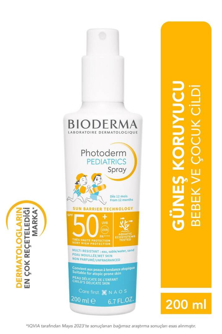 Bioderma Photoderm Pediatrics Spray SPF50+ Bebek, Çocuk Güneş Kremi Çok Yüksek Koruma Sprey Formda 200 ml - 1