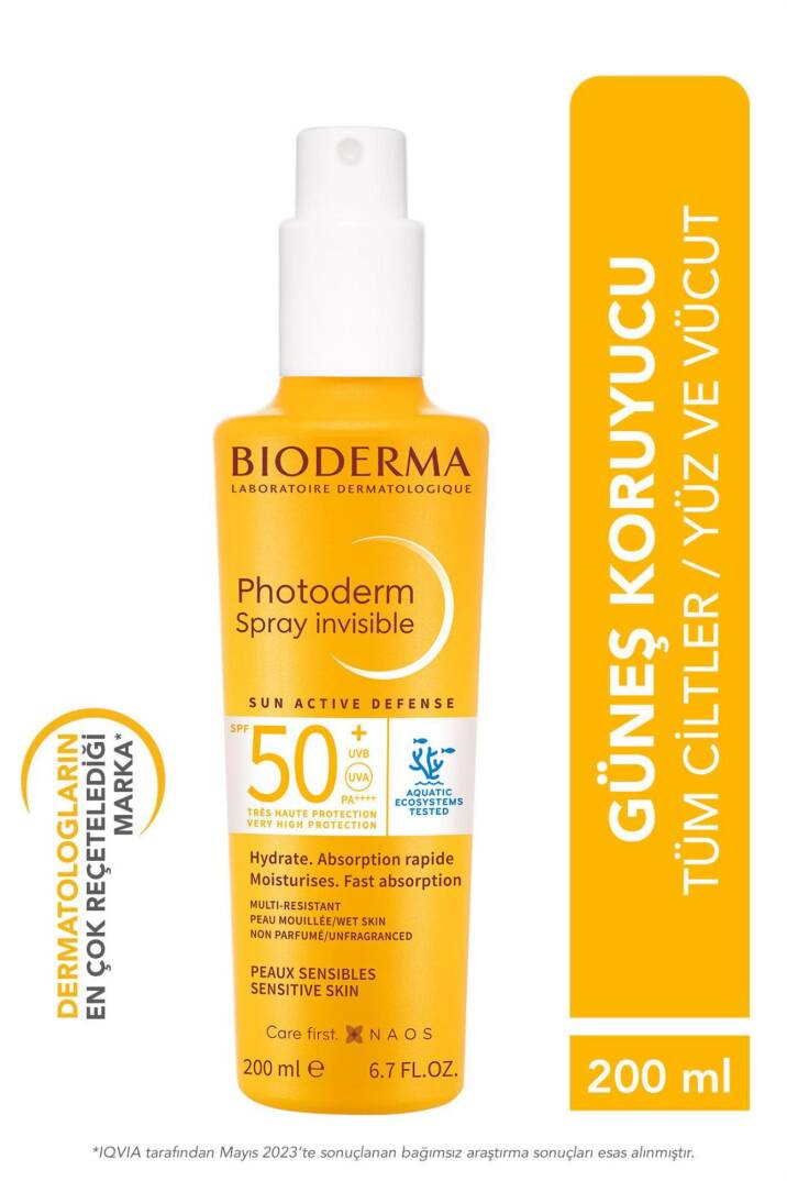 Bioderma Photoderm Spray SPF50+ Tüm Ciltler için Sprey Formda Yüksek Korumalı Güneş Kremi 200 ml - 1
