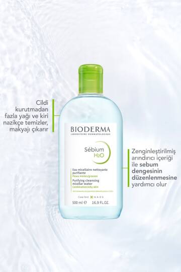Bioderma Sebium H2O Micellar Makyaj Temizleme Suyu 2'li Set Karma,Yağlı ve Akne Eğilimli Ciltler 500 ml - 3