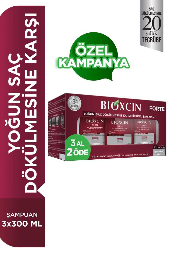 Bioxcin Forte Şampuan Tüm Saç Tipleri Için 3x300ml Yoğun Saç Dökülmesi Şampuanı - 1