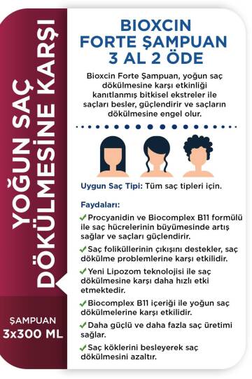 Bioxcin Forte Şampuan Tüm Saç Tipleri Için 3x300ml Yoğun Saç Dökülmesi Şampuanı - 2