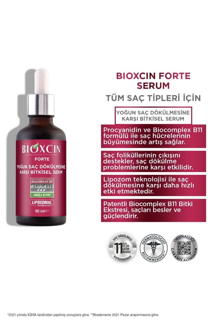 Bioxcin Forte Yoğun Saç Dökülmesine Karşı Bitkisel Saç Serumu 3 X 50 ml Lipozom Teknolojisi - 1