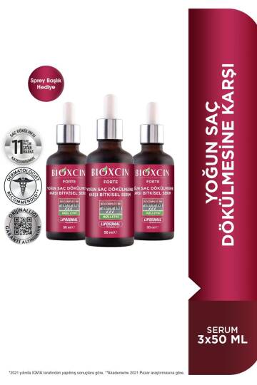 Bioxcin Forte Yoğun Saç Dökülmesine Karşı Bitkisel Saç Serumu 3 X 50 ml Lipozom Teknolojisi - 3
