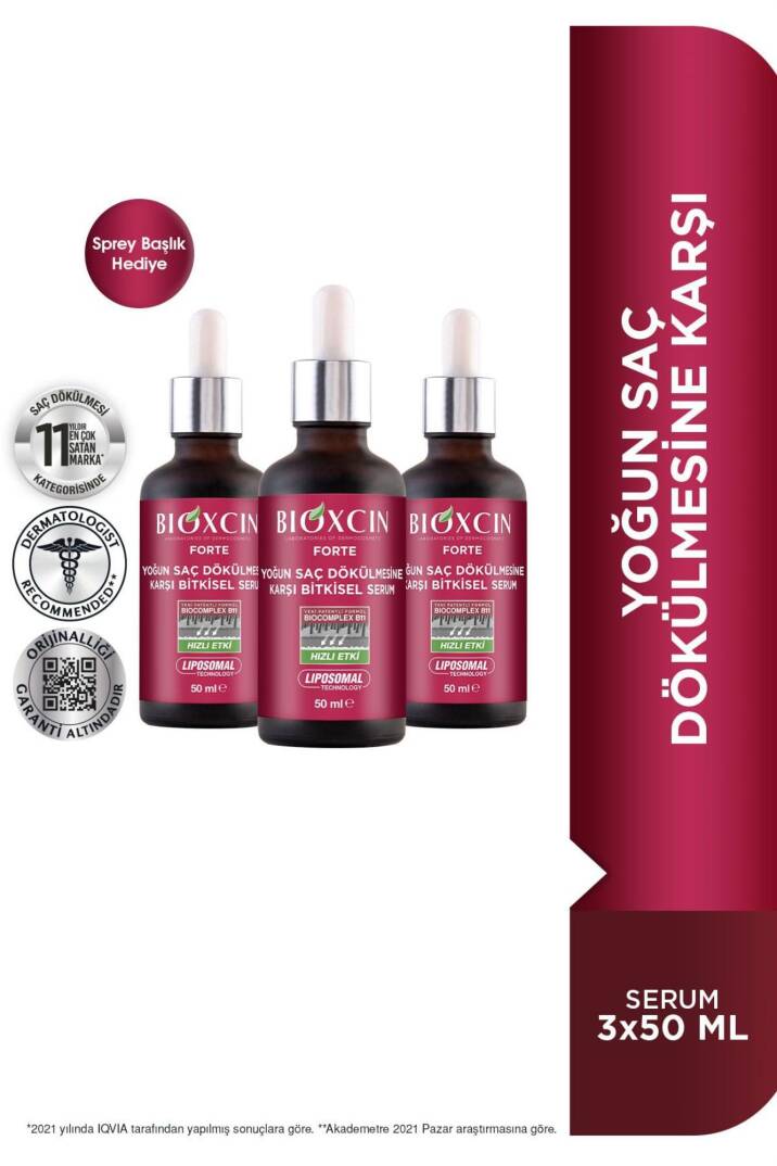 Bioxcin Forte Yoğun Saç Dökülmesine Karşı Bitkisel Saç Serumu 3 X 50 ml Lipozom Teknolojisi - 3