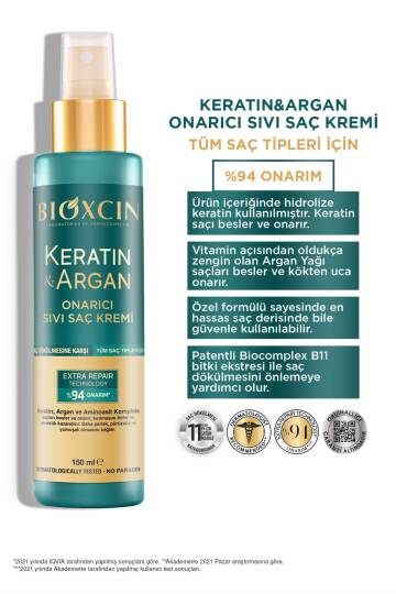 Bioxcin Keratin & Argan Onarıcı Sıvı Saç Bakım Kremi 150 Ml Yıpranmış Ve Hasar Görmüş Saçlar - 2