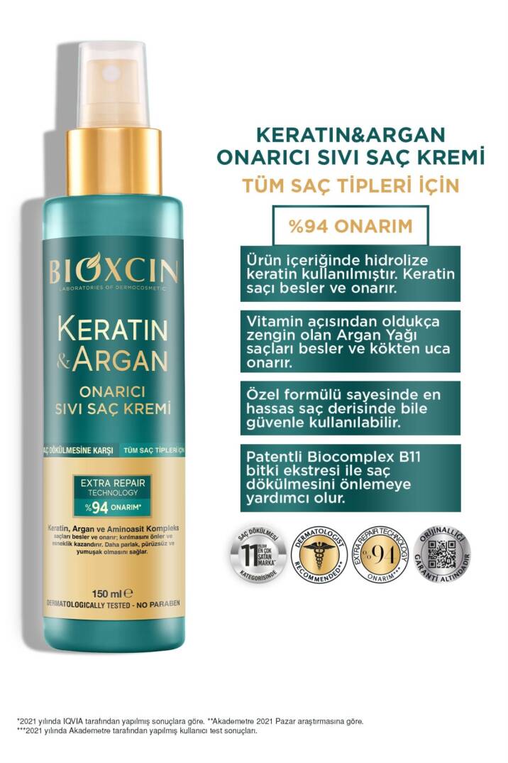 Bioxcin Keratin & Argan Onarıcı Sıvı Saç Bakım Kremi 150 Ml Yıpranmış Ve Hasar Görmüş Saçlar - 2