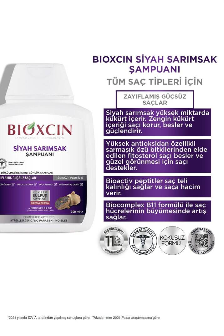 Bioxcin Siyah Sarımsak Şampuan 3x300 Ml - Saç Dökülmesi Şampuanı - 1