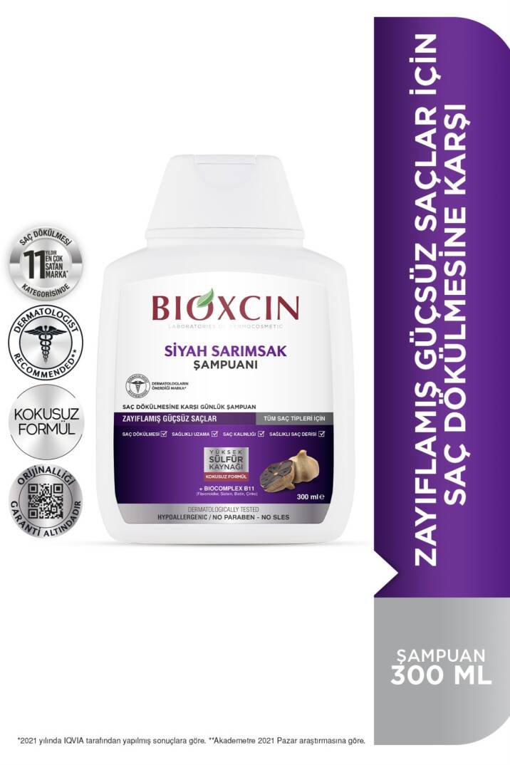 Bioxcin Siyah Sarımsaklı Şampuan 300 Ml - Dökülme Sarımsak Şampuanı - 1