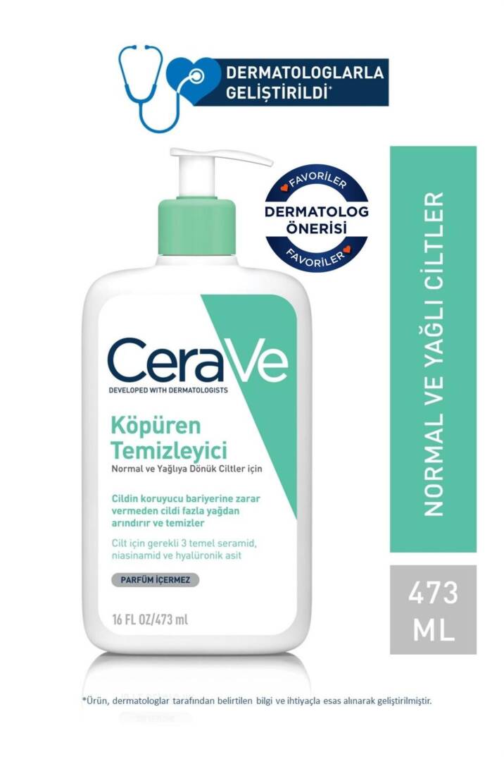 CeraVe Köpüren Temizleyici Normal & Yağlı Ciltler Seramid İçerikli Yüz Vücut 473ml - 1
