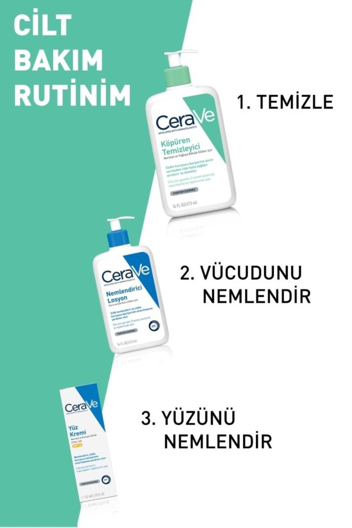 CeraVe Köpüren Temizleyici Seramid İçerikli Normal & Yağlı Ciltler Yüz Vücut 236ml - 3