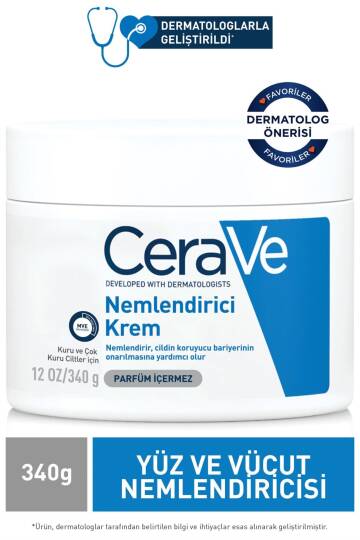 CeraVe Nemlendirici Krem Kuru Ciltler Seramid ve Hyalüronik Asit İçerikli Yüz Vücut 340gr