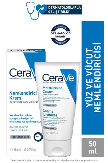 CeraVe Nemlendirici Krem Kuru Ciltler Seramid ve Hyalüronik Asit İçerikli Yüz Vücut 50ml