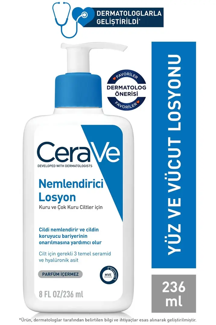 CeraVe Nemlendirici Losyon Kuru Ciltler Seramid ve Hyalüronik Asit İçerikli Yüz Vücut 236ml - 1