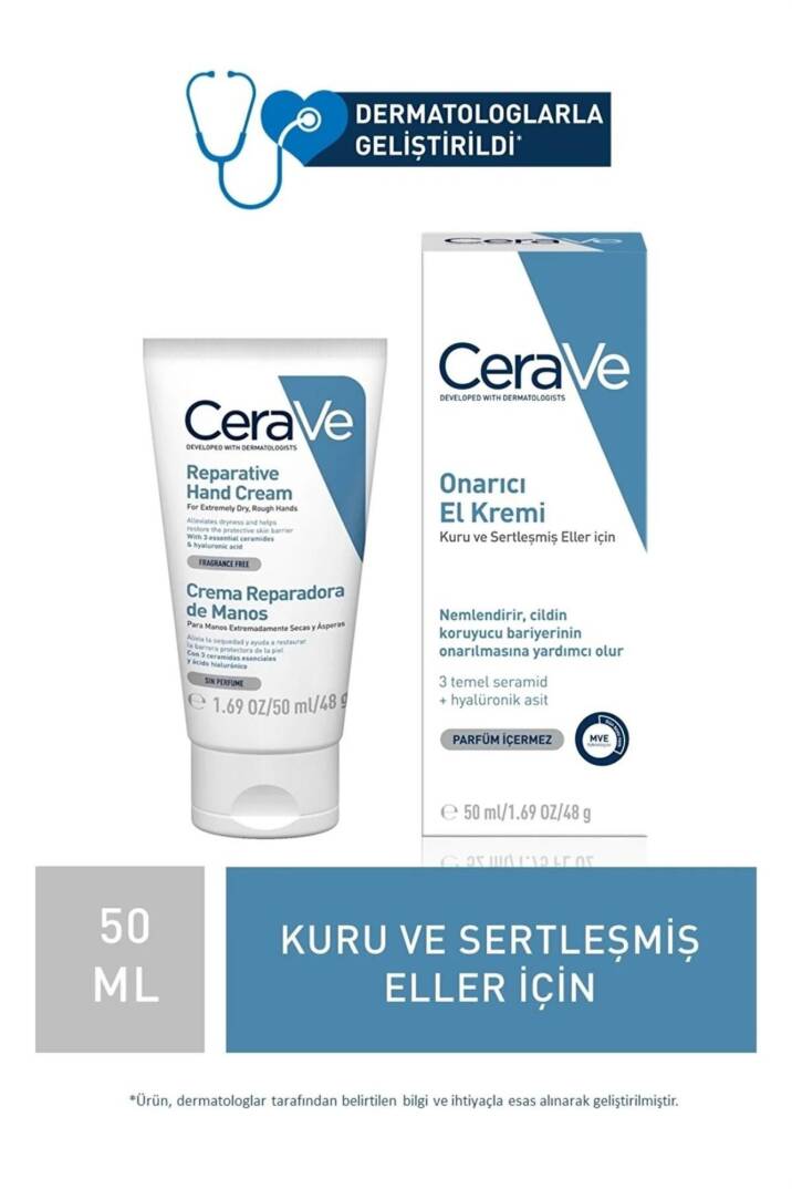 CeraVe Onarıcı El Kremi Kuru ve Çatlamış Eller Hyalüronik Asit İçerikli 50 ml - 1
