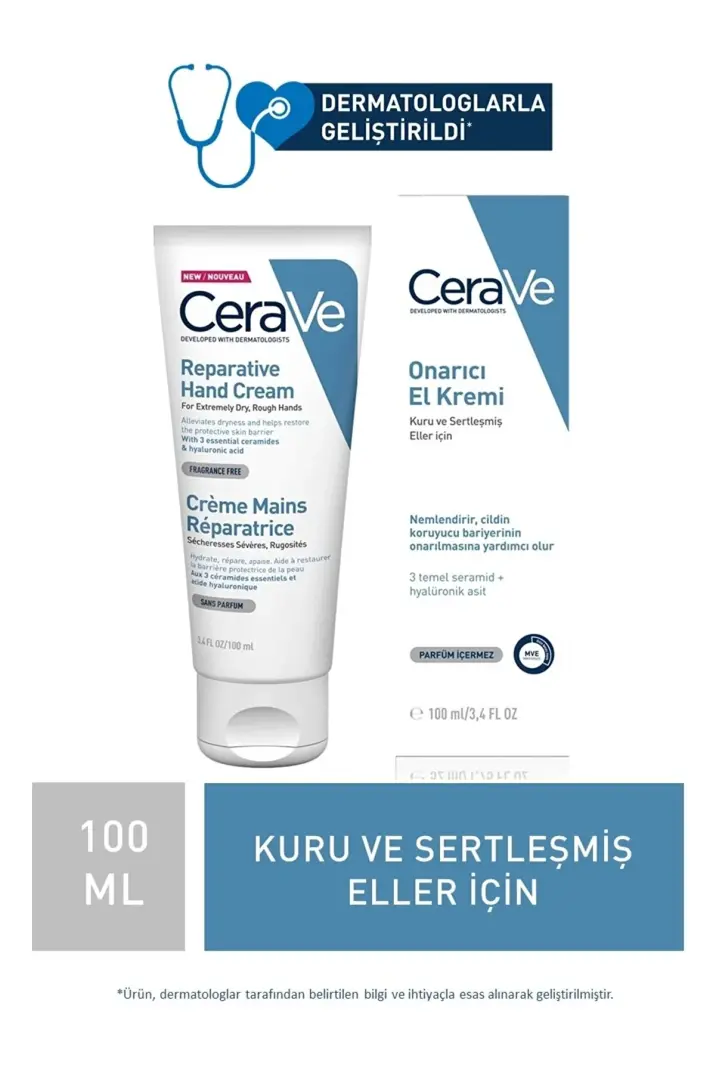 CeraVe Onarıcı El Kremi Kuru ve Çatlamış Eller Seramid ve Hyalüronik Asit İçerikli 100 ml - 1
