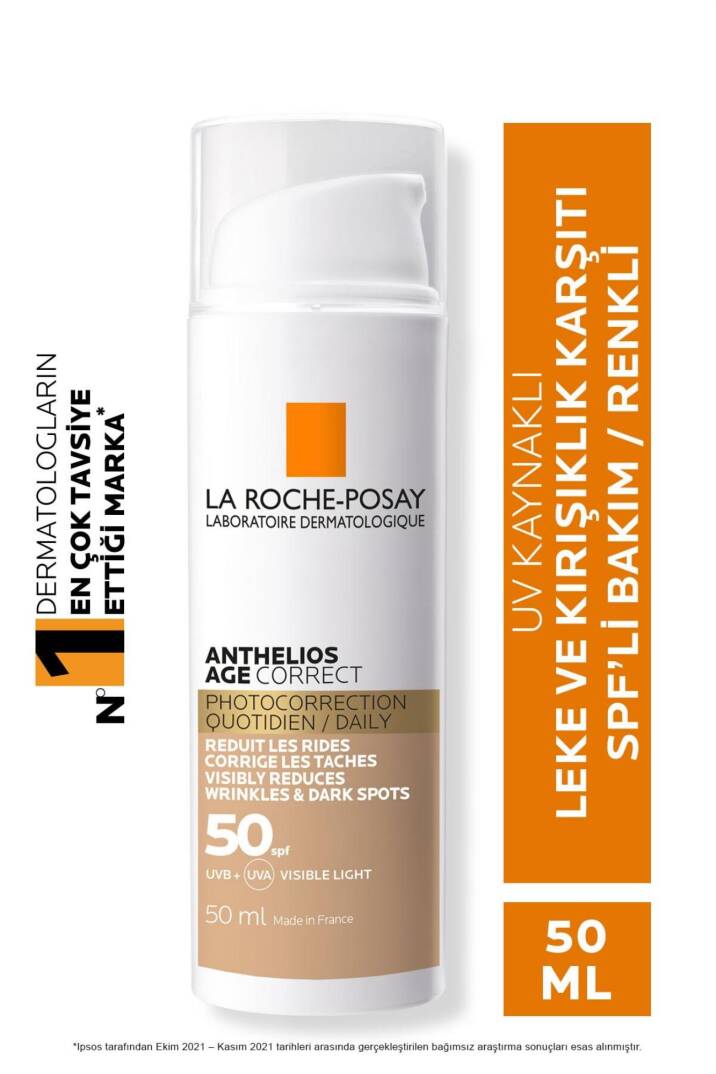 La Roche Posay Anthelios Age Correct SPF50+ Renkli Kapatıcı Özelliğe Sahip Yüz Güneş Kremi 50 ml - 1