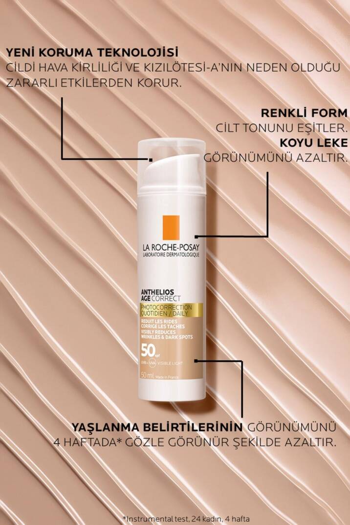 La Roche Posay Anthelios Age Correct SPF50+ Renkli Kapatıcı Özelliğe Sahip Yüz Güneş Kremi 50 ml - 4
