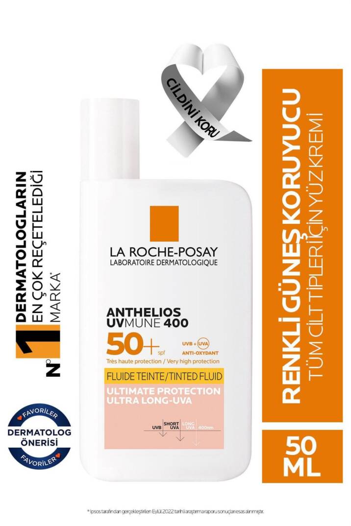 La Roche Posay Anthelios Uvmune Fluid SPF+50 Tüm Ciltler İçin Yüksek Korumalı Renkli Yüz Güneş Kremi - 2