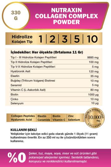 Nutraxin Collagen Complex 1 2 3 5 10 Collagen Tip Aromasız Toz 330 gr - 2