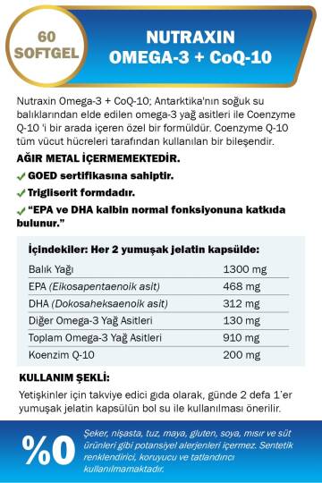 Nutraxin Vitals Omega-3 + Co-Q10 60 Softgel - 2