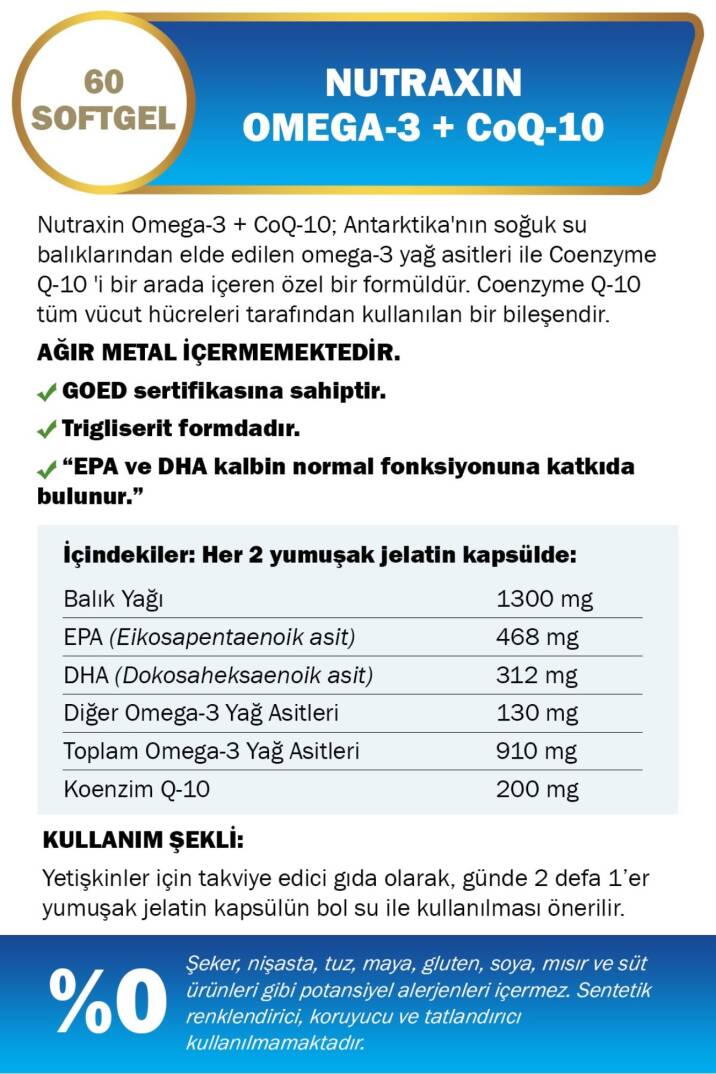 Nutraxin Vitals Omega-3 + Co-Q10 60 Softgel - 2