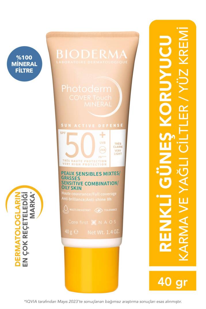 Photoderm Cover Touch SPF50+ Renkli Güneş Kremi Yağlı Ciltler İçin 40 ml Kapatıcı Etkili - 1