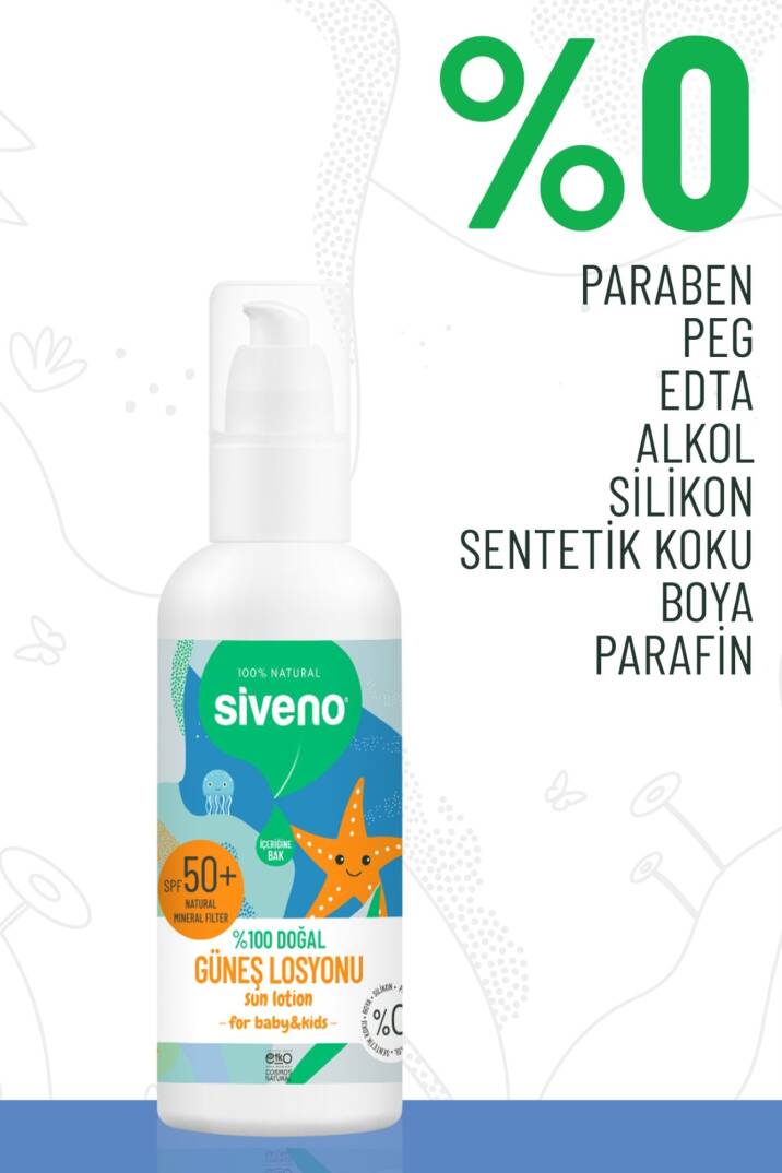 Siveno Çocuk Güneş Losyonu Leke Karşıtı Antioksidan Nemlendirici Bitkisel Vegan UVA UVB SPF50 100 ml - 4