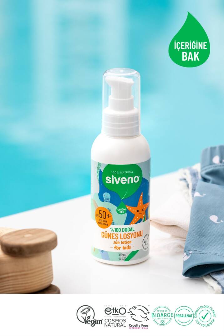 Siveno Çocuk Güneş Losyonu Leke Karşıtı Antioksidan Nemlendirici Bitkisel Vegan UVA UVB SPF50 100 ml - 7