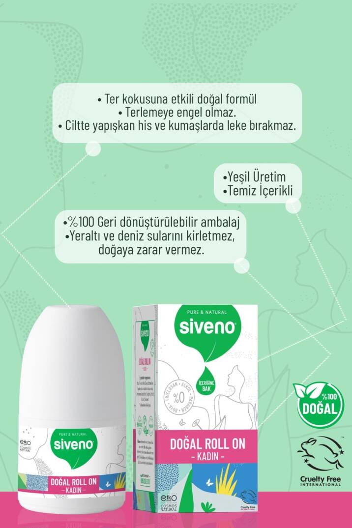 Siveno Roll On Kadın Deodorant Ter Kokusu Önleyici Bitkisel Leke Bırakmayan Vegan 50 ml - 2