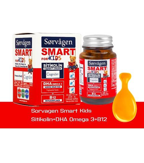 Sorvagen Smart Sitikolin Kids DHA Omega 3 ve B12 60 Kapsül - 1