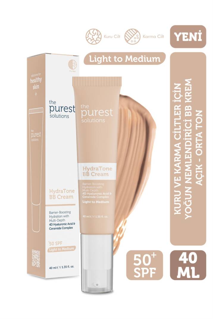The Purest Solutions Kuru ve Karma Ciltler İçin Yoğun Nemlendirici BB Krem SPF 50+ 40 ml - Açık-Orta Ton - 1