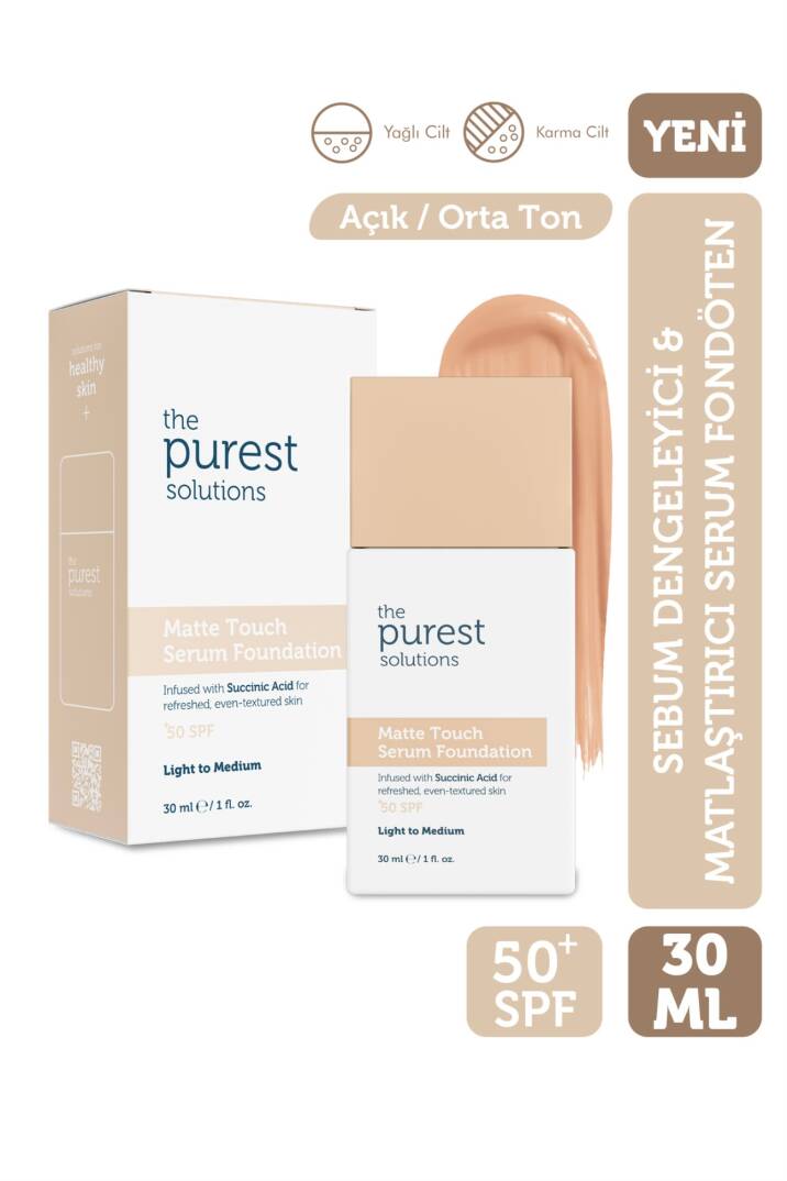 The Purest Solutions Matte Touch Sebum Dengeleyici ve Matlaştırıcı Serum Fondöten SPF50+ 30 ml - Açık-Orta Ton - 1