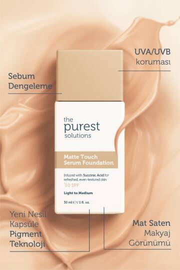The Purest Solutions Matte Touch Sebum Dengeleyici ve Matlaştırıcı Serum Fondöten SPF50+ 30 ml - Açık-Orta Ton - 5