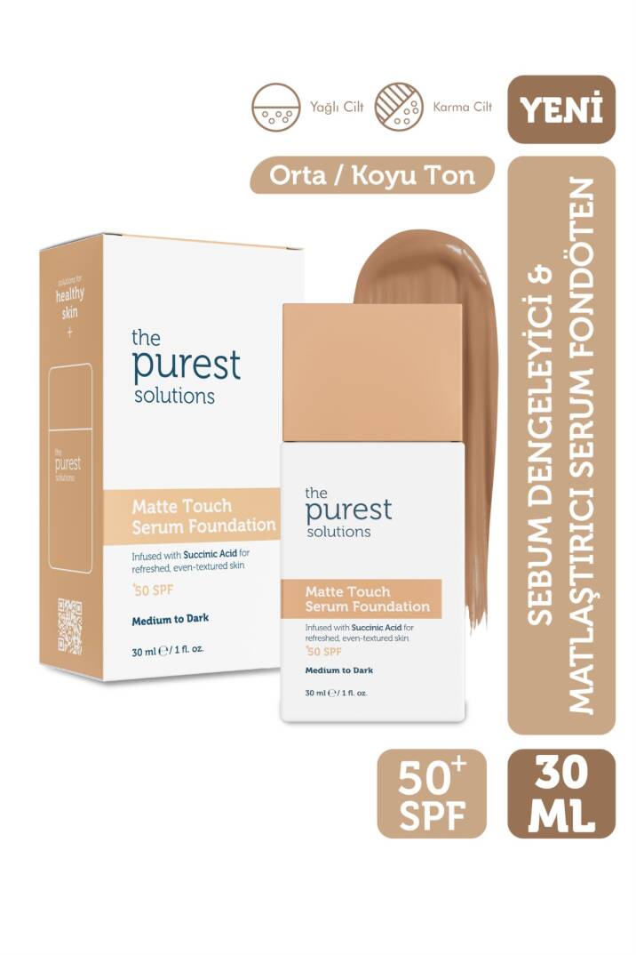 The Purest Solutions Matte Touch Sebum Dengeleyici ve Matlaştırıcı Serum Fondöten SPF50+ 30 ml - Orta-Koyu Ton - 1