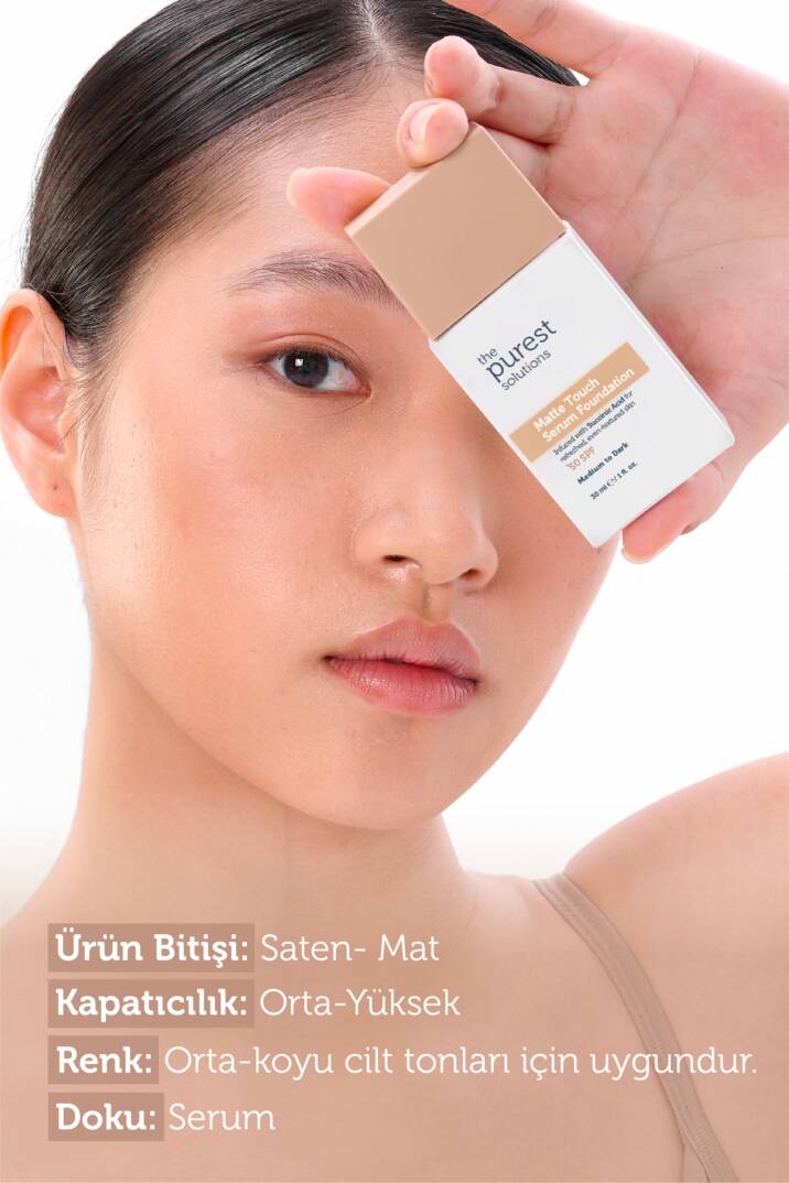 The Purest Solutions Matte Touch Sebum Dengeleyici ve Matlaştırıcı Serum Fondöten SPF50+ 30 ml - Orta-Koyu Ton - 2