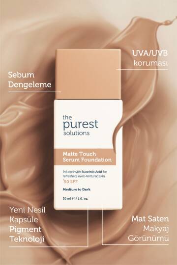 The Purest Solutions Matte Touch Sebum Dengeleyici ve Matlaştırıcı Serum Fondöten SPF50+ 30 ml - Orta-Koyu Ton - 5