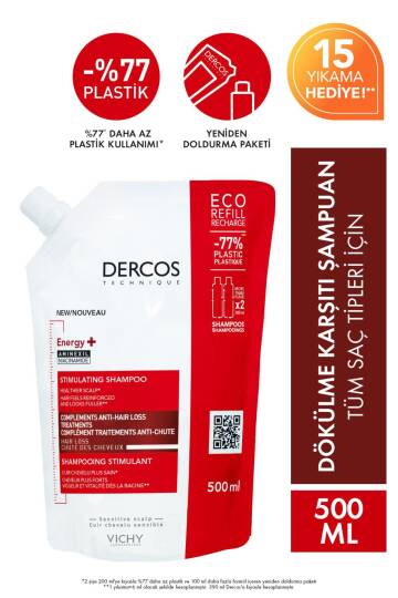 Vichy Dercos Energy+ Saç Dökülmesi Karşıtı Şampuan - 500 ML Yeniden Dolum Paketi - 3